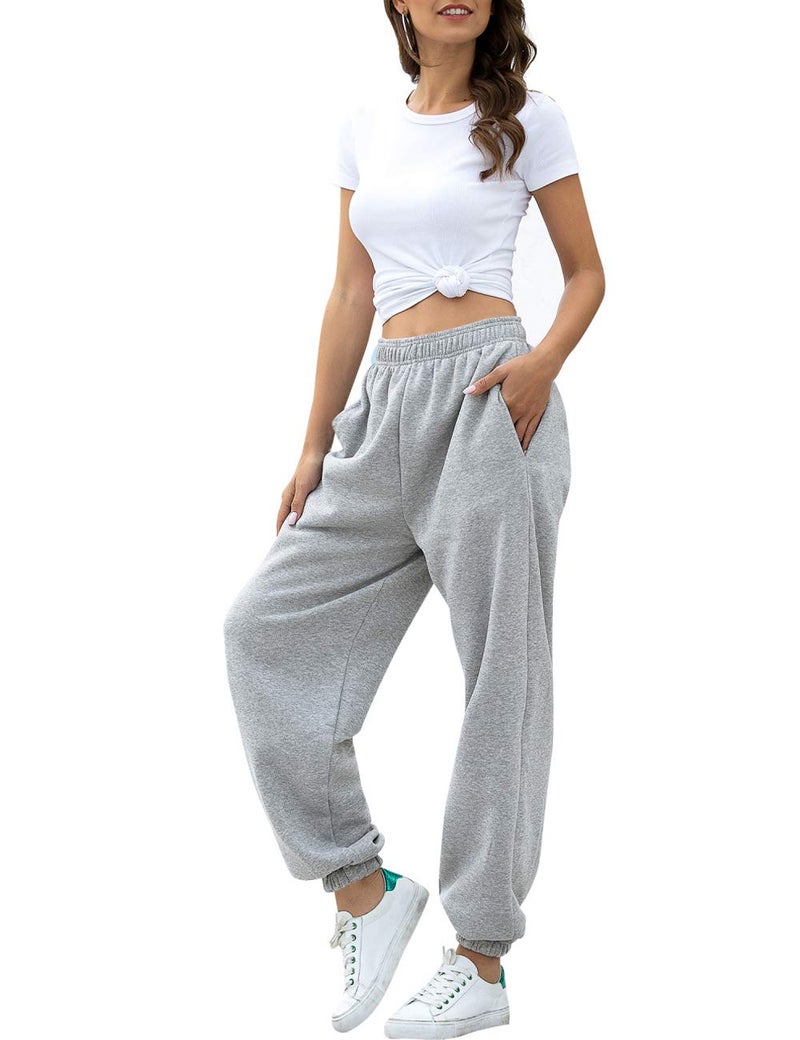 HeSaYep Women's High Waisted Sweatpants Workout Active Joggers Pants Baggy Lounge Bottoms,Grey L - Image 3